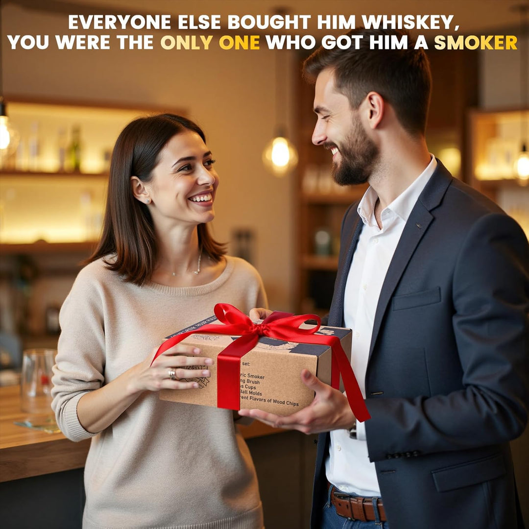 Electric Whiskey Smoker Set mit 2 Glasses, 6 Geschmacksrichtungen Holzspäne, 2 Eisball-Formen, Cockt