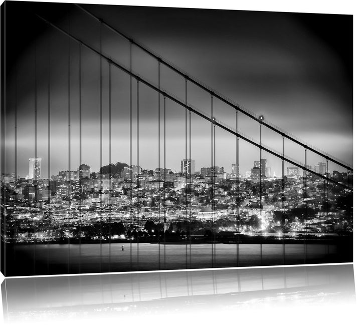 Pixxprint San Francisco Skyline / 100x70cm Leinwandbild bespannt auf Holzrahmen/Wandbild Kunstdruck