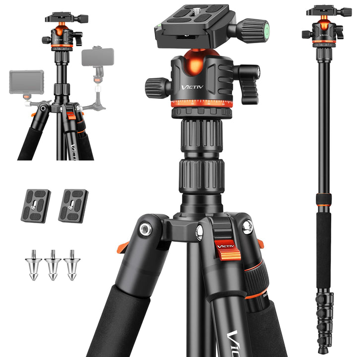 Victiv 200cm Kamera Stativ, Tragbares Stabiles Reisestativ, 2-in-1 Dreibein Stativ & Einbeinstativ m