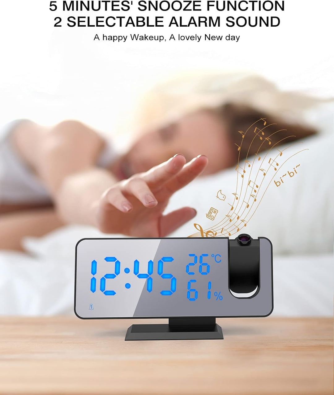 ShinePick Projektionswecker, Digital Wecker mit Projektion, Radiowecker mit USB-Anschluss Snooze Dua