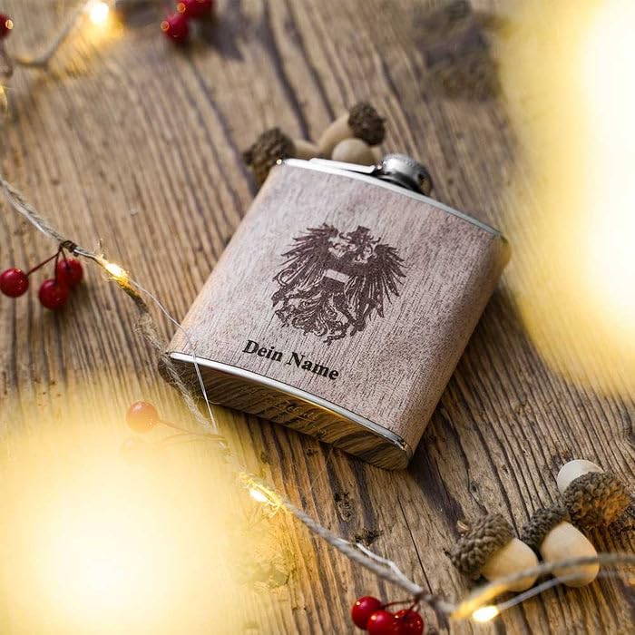 Holz Flachmann mit Österreich Adler - 177ml