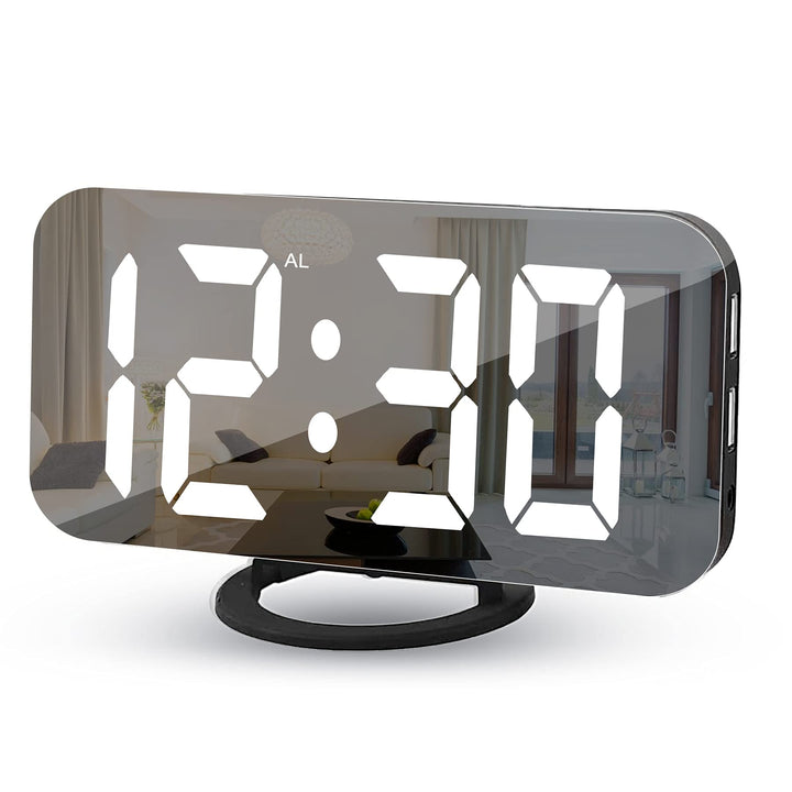 SZELAM Digitaler Wecker, Wecker am Bett, 7-Zoll-LED-Spiegelwecker, mit 2 USB-Ladeanschlüssen, Schlum
