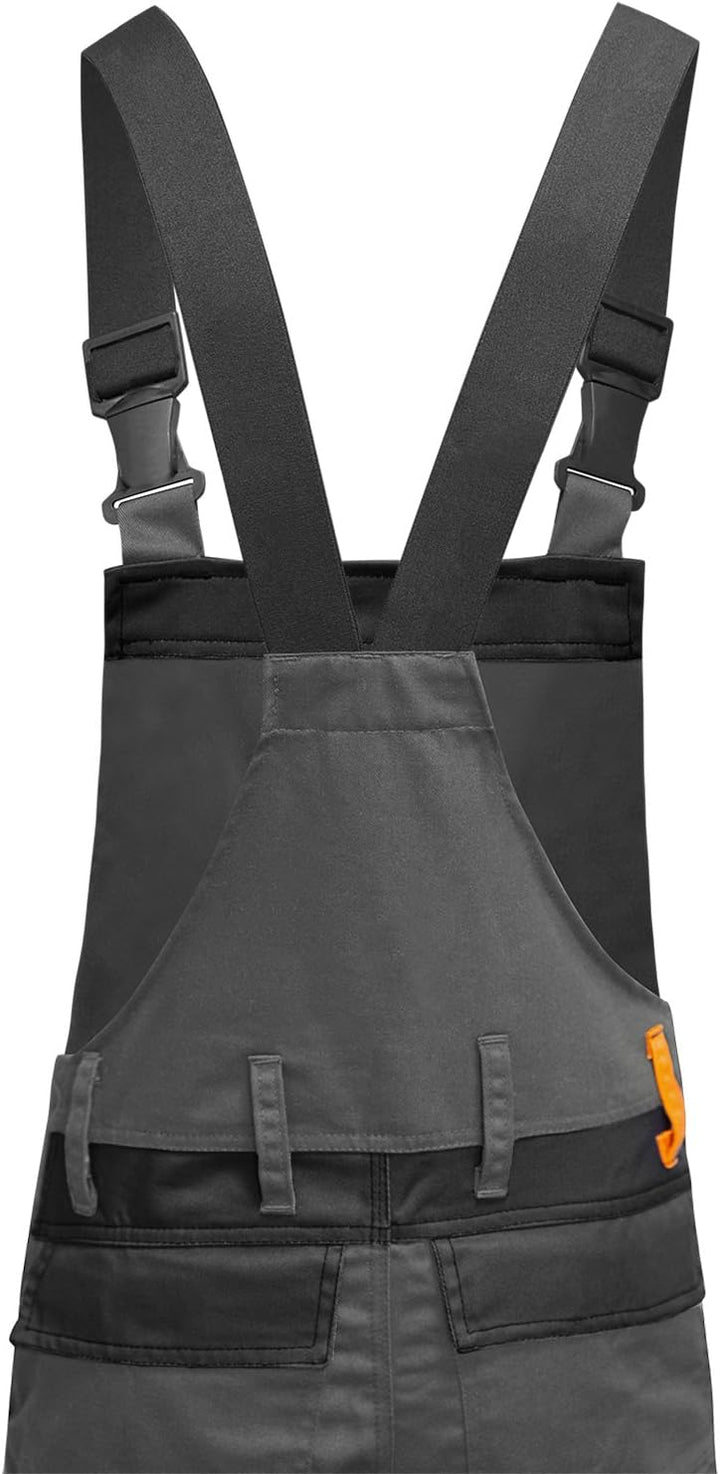strongAnt Latzhose Herren Stretch Arbeitshose Arbeitslatzhose mit Kniepolstertaschen Schwarz Grau We