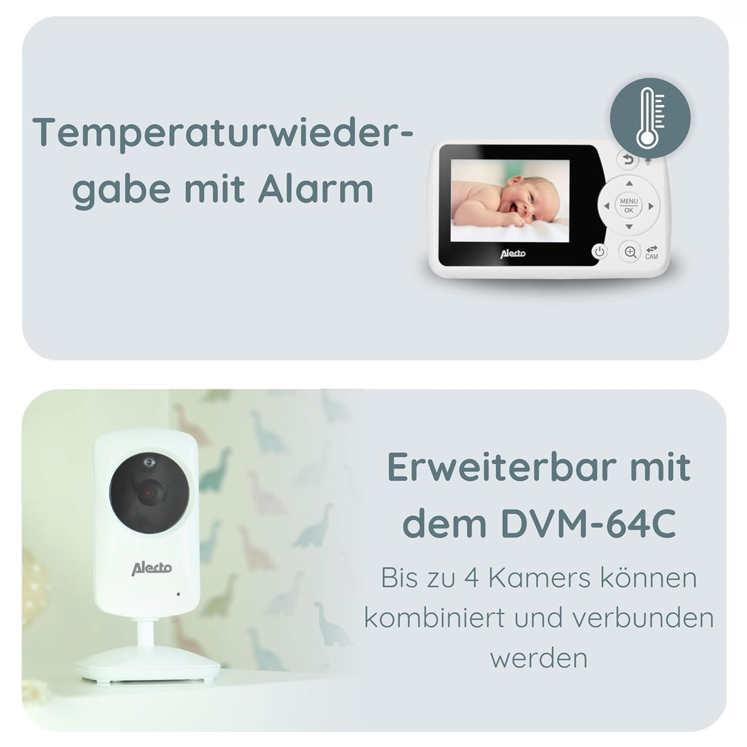 Alecto DVM-64 Funk Kamera Babyphone (100% störungsfrei & privat) mit schwenkbarer video Kamera, Nach