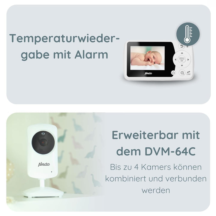 Alecto DVM-64 Funk Kamera Babyphone (100% störungsfrei & privat) mit schwenkbarer video Kamera, Nach
