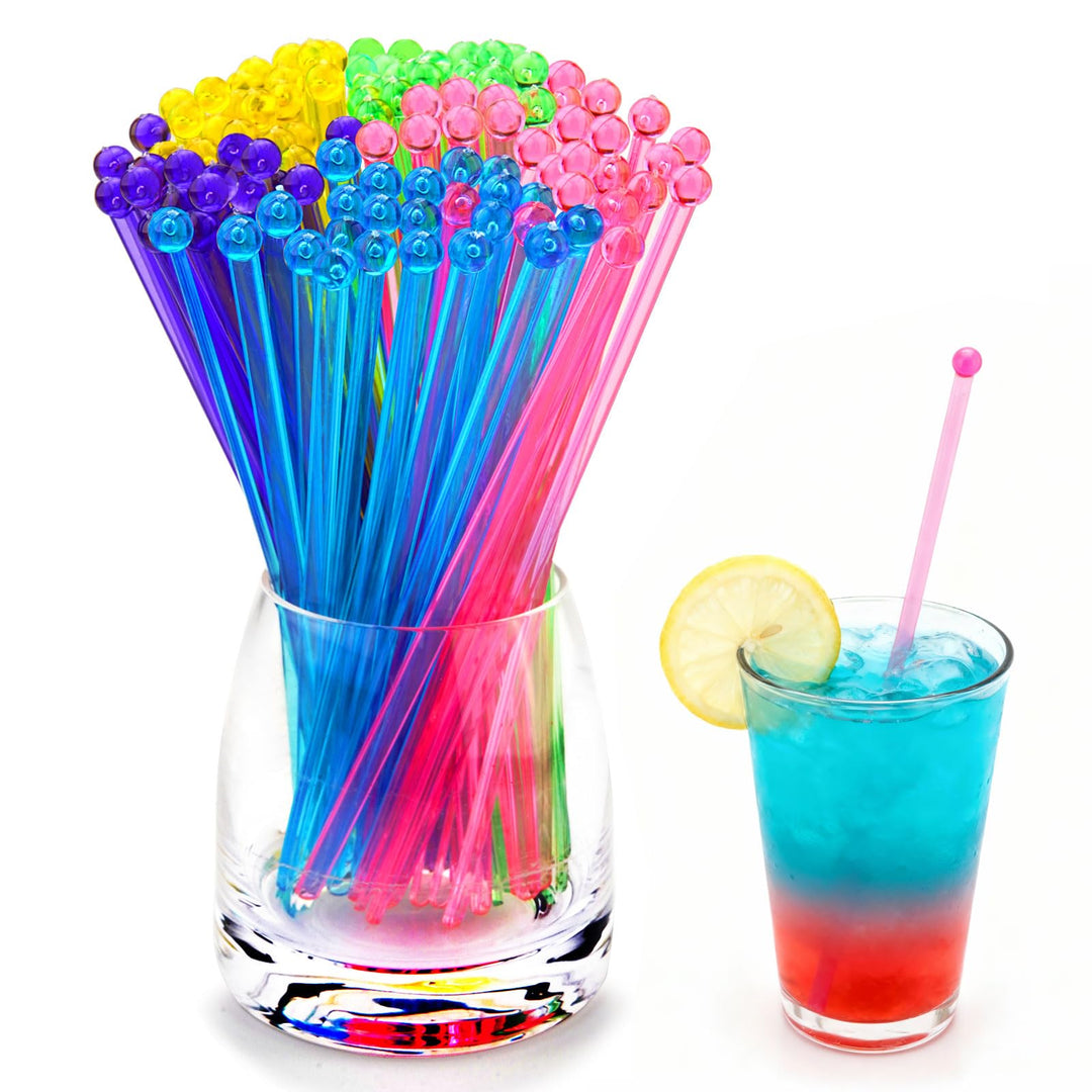 5-farbige Getränke-Rührstäbchen,100 Stück Cocktail Stirrer Stäbchen-18,5 cm,Transparent Wiederverwen