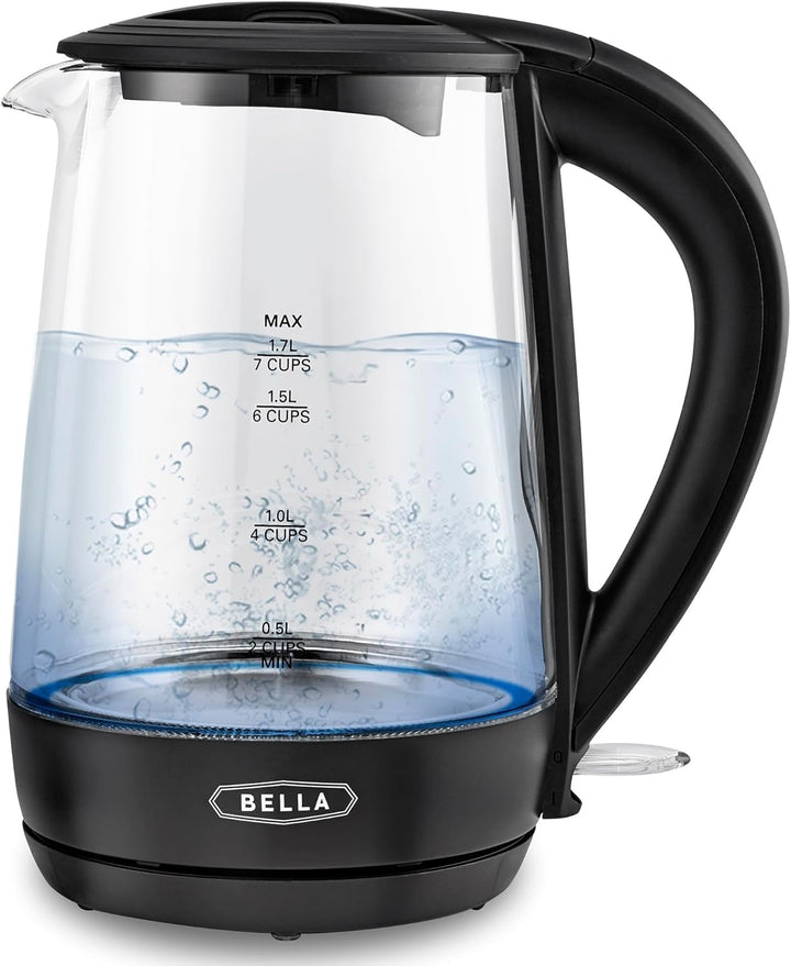 bella Elektrischer Wasserkocher, 1,7 l – Mobiler, schnurloser LED-Farbwechsel-Teekessel aus Klarglas
