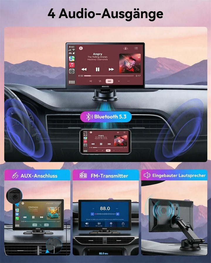 ESSGOO Carplay Android Auto Display mit Rückfahrkamera,9 Zoll Carplay Bildschirm für Apple/Android A