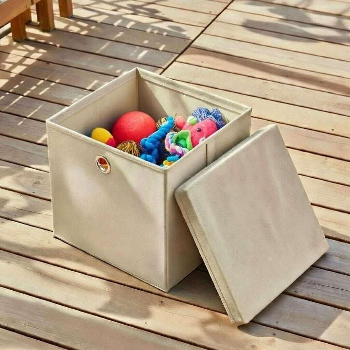 StickandShine 4er Set Creme Faltbox 28 x 28 x 28 cm Aufbewahrungsbox faltbar mit Deckel, Creme