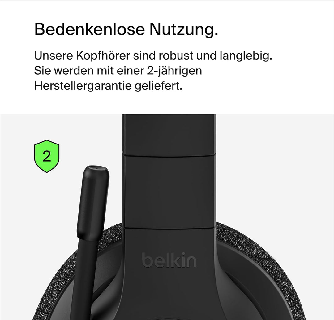 Belkin SoundForm Adapt Over Ear Kopfhörer kabellos mit Boom Mikrofon, Multipoint-Verbindung, 65 Std.
