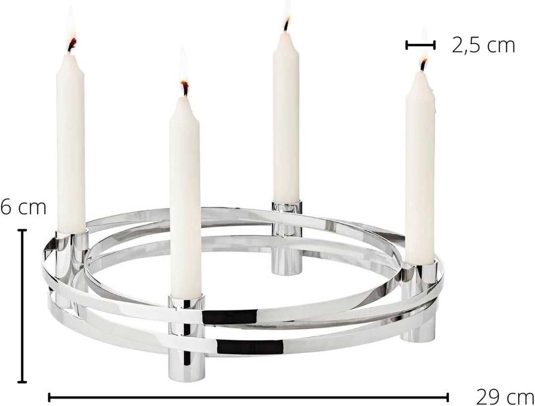 EDZARD Adventskranz Avia, Durchmesser 30 cm, Edelstahl hochglanzpoliert, silberfarben, für Stabkerze