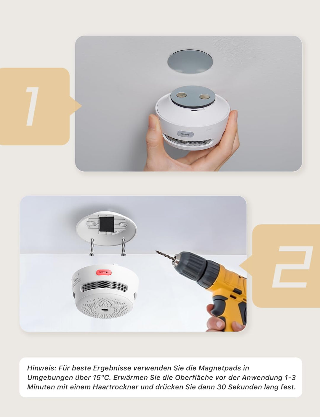 X-Sense Mini Rauchmelder mit 10 Jahre Batterie und Magnethalterung, photoelektrischer Feuermelder mi