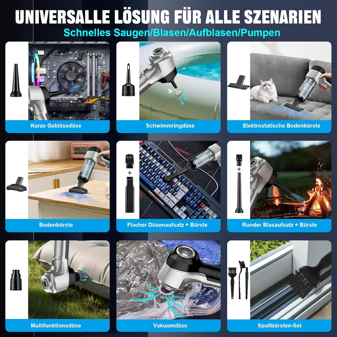 Handstaubsauger Akku 4-in-1,Auto Staubsauger Stark,25000PA 3-Gang 220000 U/min Handstaubsauger Kabel