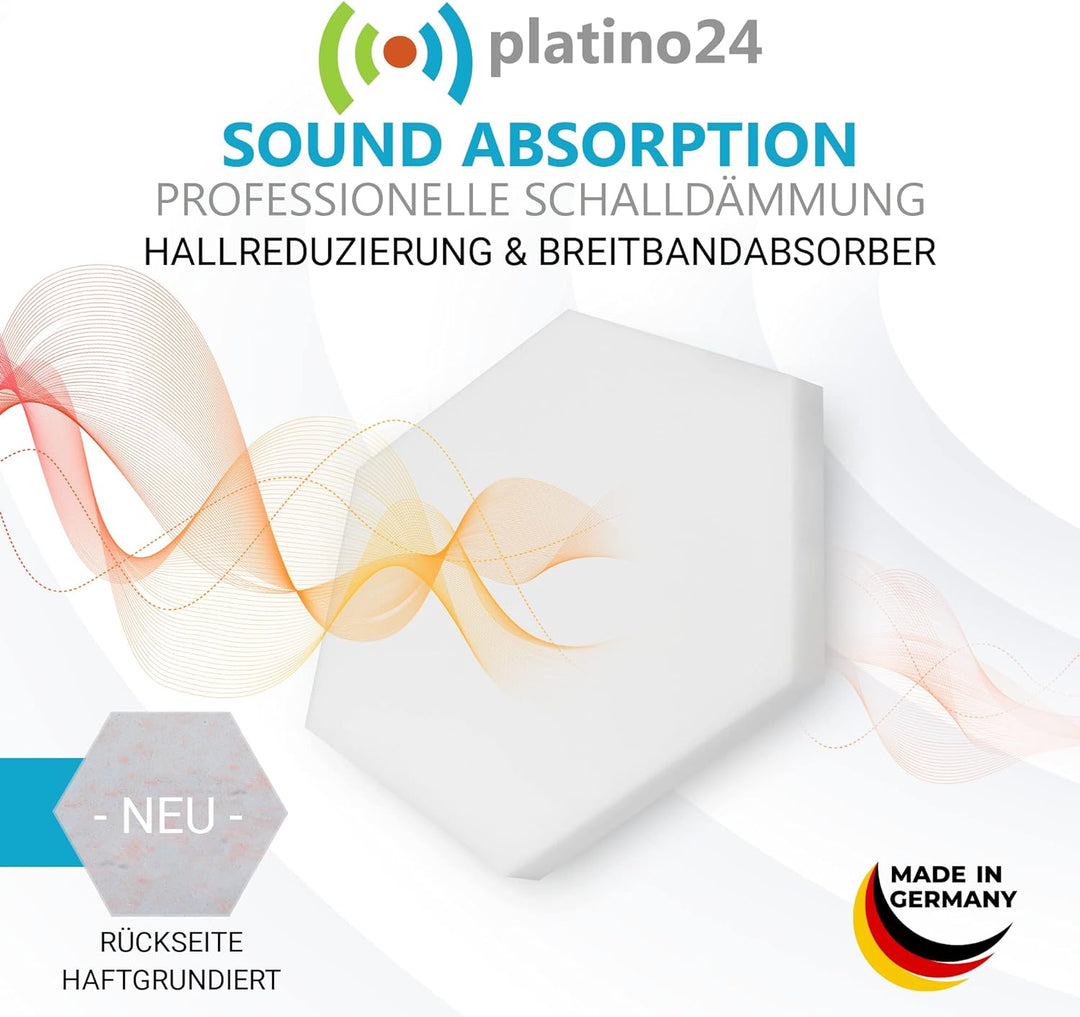 platino24 Schallabsorber 3D-Set Hexagon aus Basotect G+, 6 Elemente 2x je 300x30mm + 2x 300x50mm, 2x