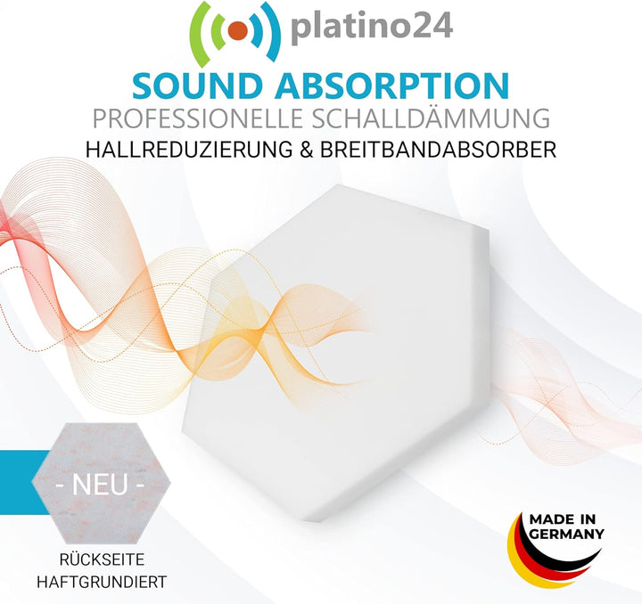 platino24 Schallabsorber 3D-Set Hexagon aus Basotect G+, 6 Elemente 2x je 300x30mm + 2x 300x50mm, 2x