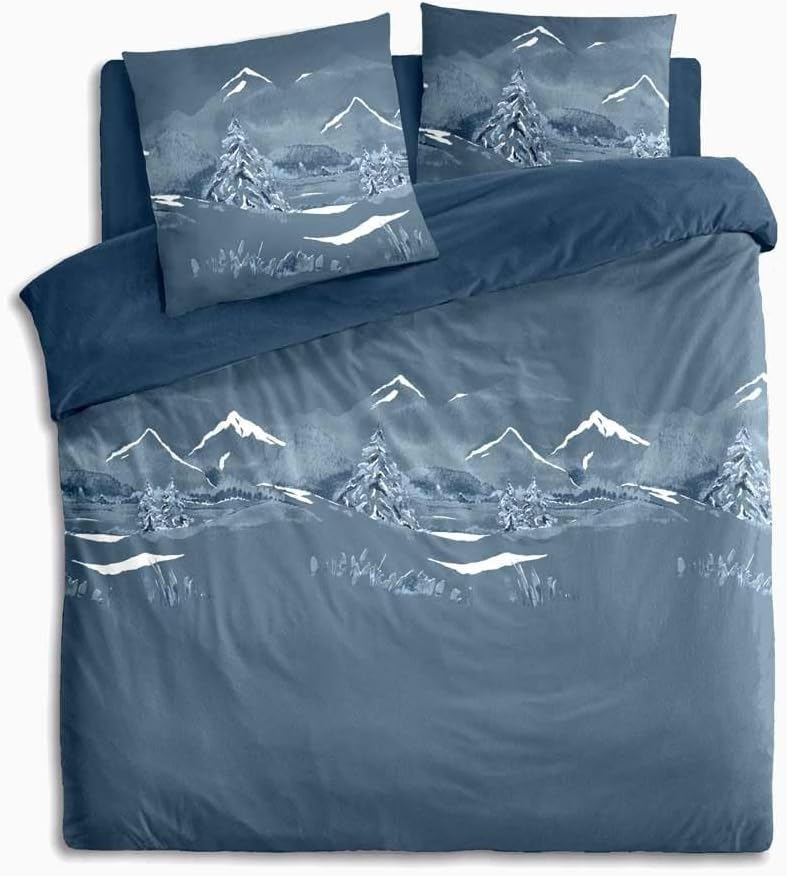 Bettbezug mit Kissenhüllen, Motiv: Esprit Berge, reine Baumwolle, Motiv Nacht der Alpen 240 x 220 cm