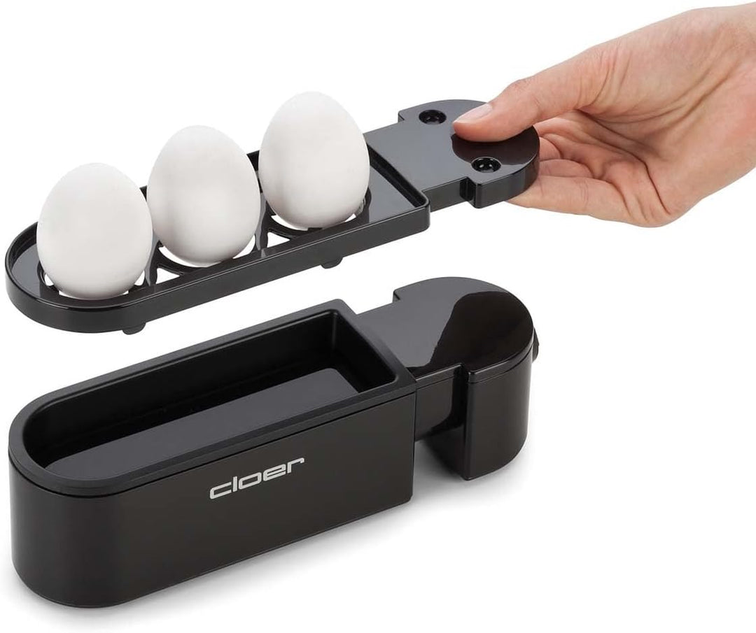 Cloer 6020 Eierkocher, bis zu 3 Eier, herausnehmbarer Eierträger, Servierfunktion, 300 Watt, Kunstst