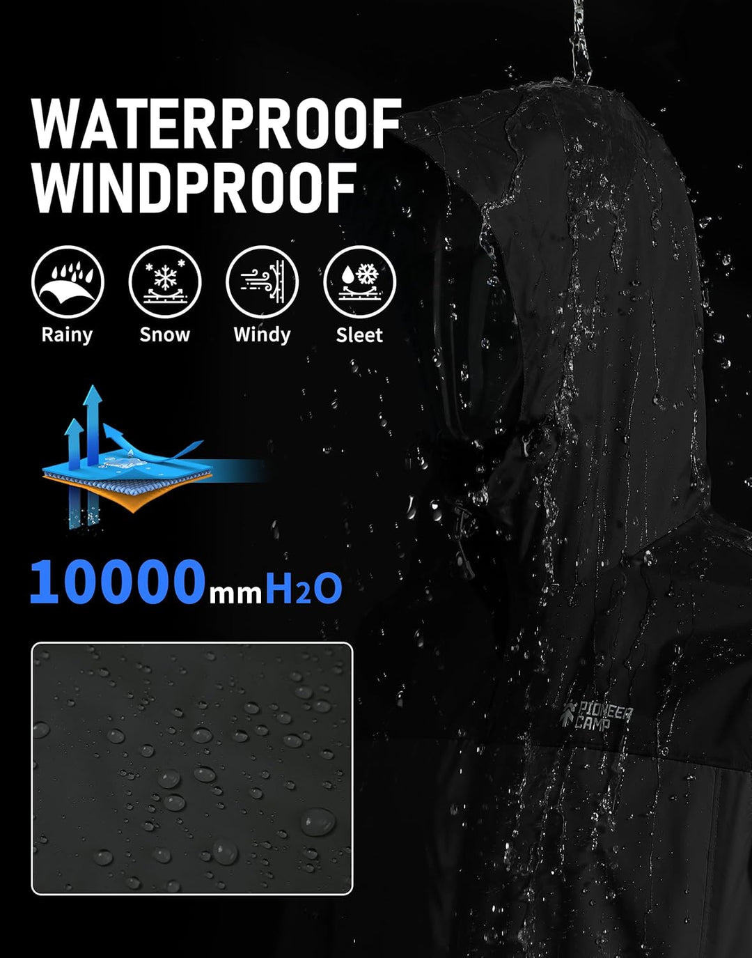 Pioneer Camp Herren Regenjacke Wasserdicht Atmungsaktiv Leichte Winddicht Windbreaker Packbare Outdo