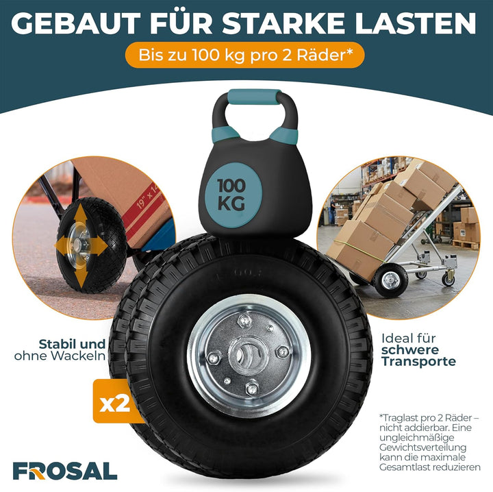 FROSAL 2x Vollgummireifen 260mm (3.00-4) pannensicher – Ersatzrad für Bollerwagen & Sackkarre – PU R