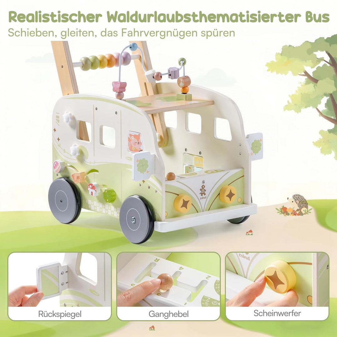 ROBUD Lauflernwagen Holz, Einstellbare Geschwindigkeit & Höhe Lauflernhilfe Baby Gehhilfe für Kleink