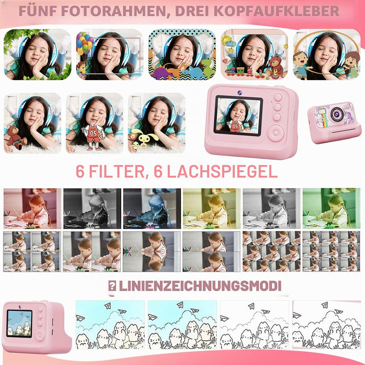 Kinderkamera Sofortbildkamera, 2,4 Zoll Bildschirm 1080P HD Kinderkamera, mit 32GB Karte und 3 Rolle