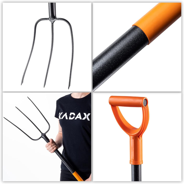 KADAX Spatengabel aus Stahl, 135cm Lange Gabel, Heugabel, Grabgabel zum Umgraben, ergonomische Garte