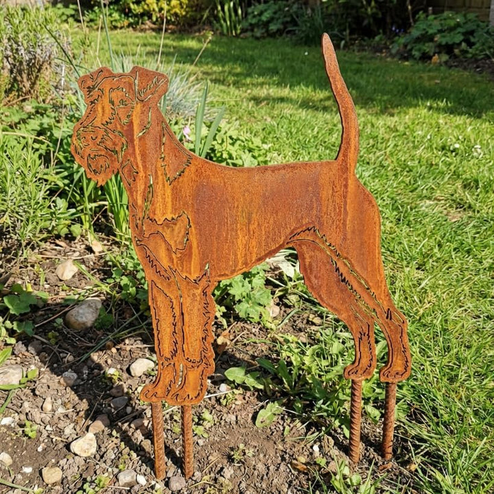 KPGA KAPAGA HOME & GARDEN Edelrost Gartenstecker Irischer Terrier - Rost Deko Hund Rostfigur Gartend
