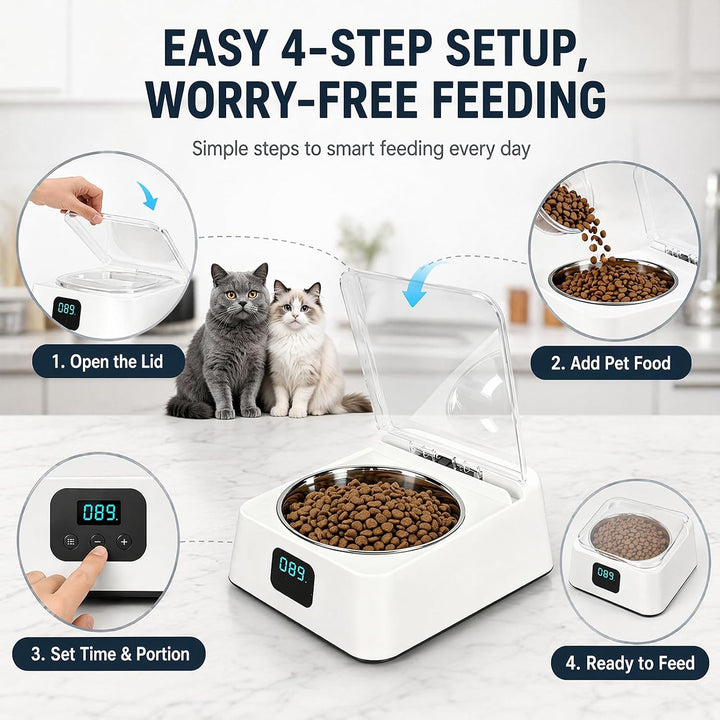 Nassfutterautomat für Katzen - Induktiv Aufklappbarem Deckel Futterautomat Katze Nassfutter,Automati