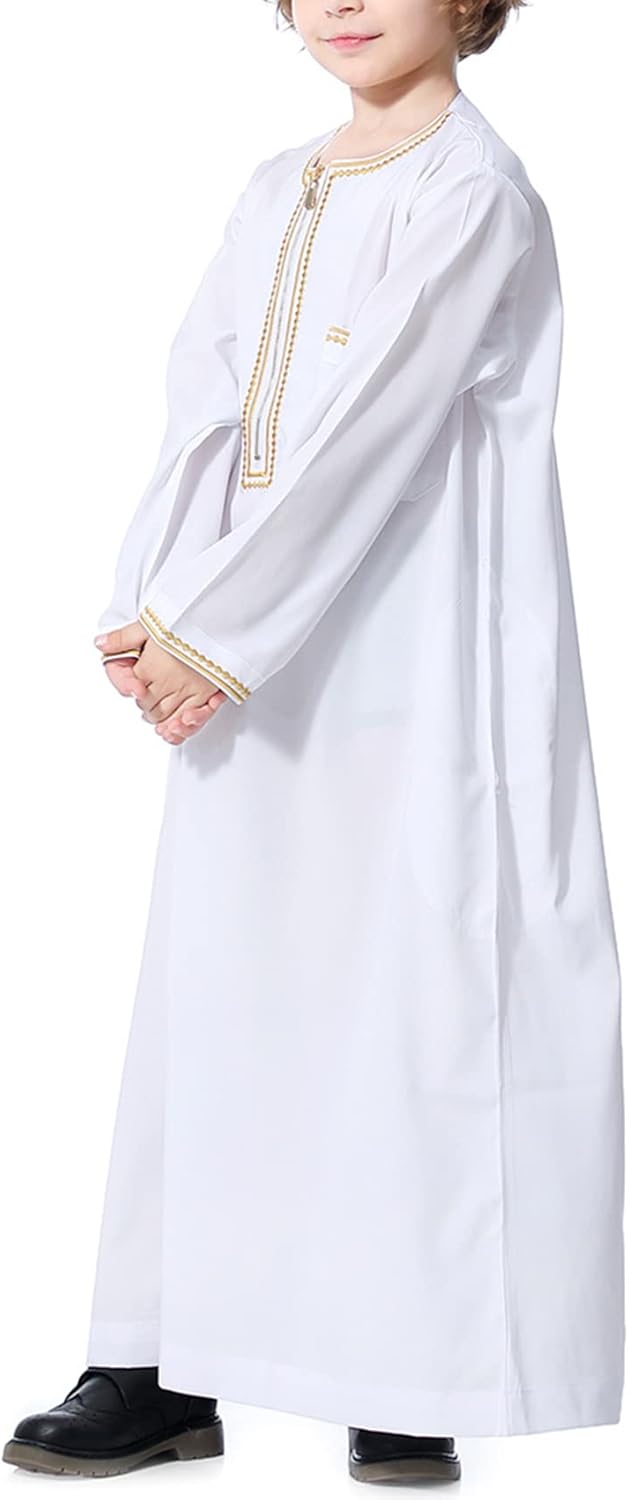 KRUIHAN Jungen Jubba Thobe,Langarm Kinder Abaya Kaftan,Arabische Robe mit Reissverschluss für Jungen
