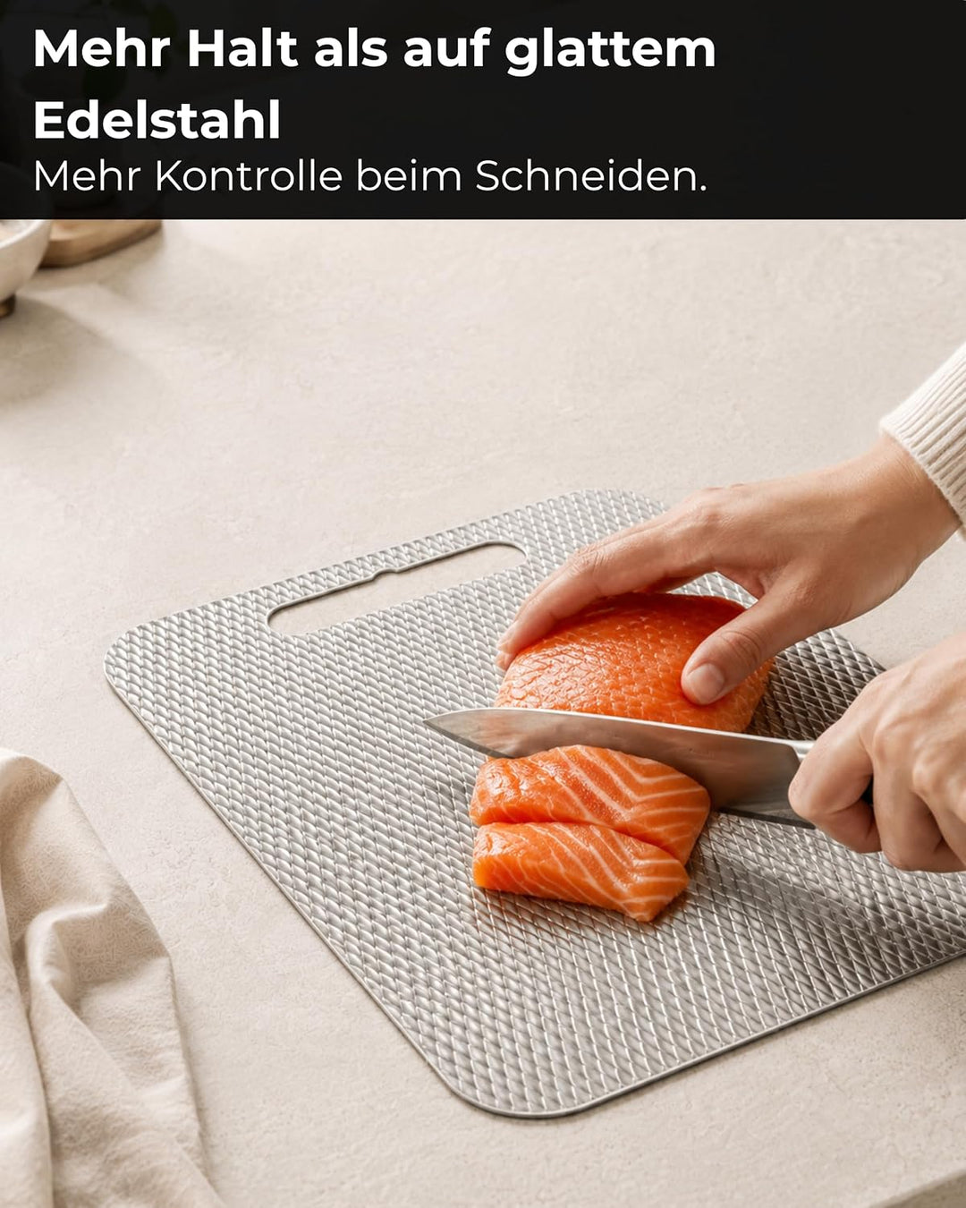 Premium Edelstahl Schneidebrett – Kratzarme Optik &amp; Spülmaschinengeeignet | Made in Germany, geprägt