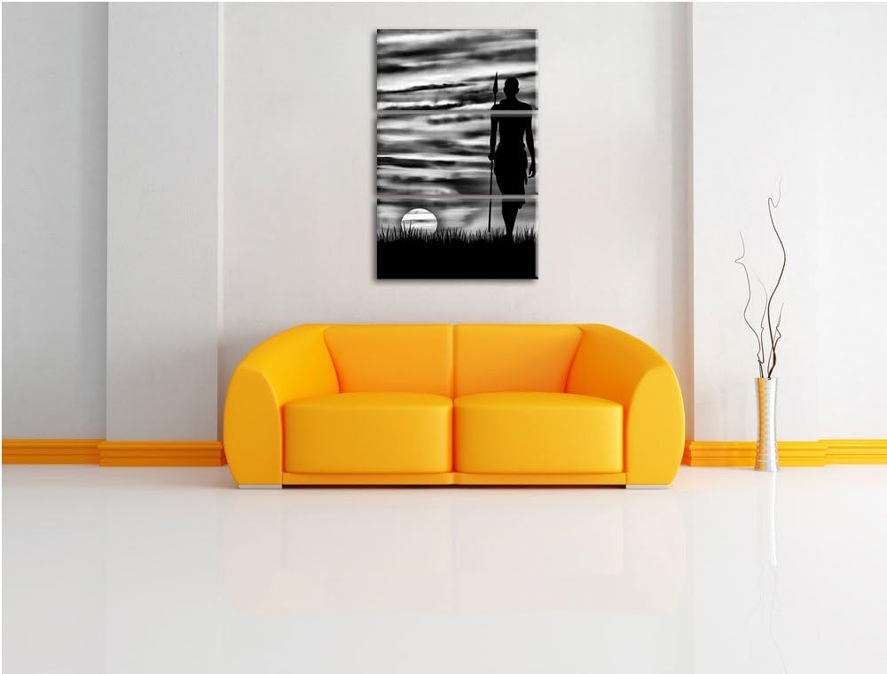 Pixxprint Monocrome, Roter Sonnenuntergang in Afrika 3-Teiler Leinwandbild 120x80 Bild auf Leinwand
