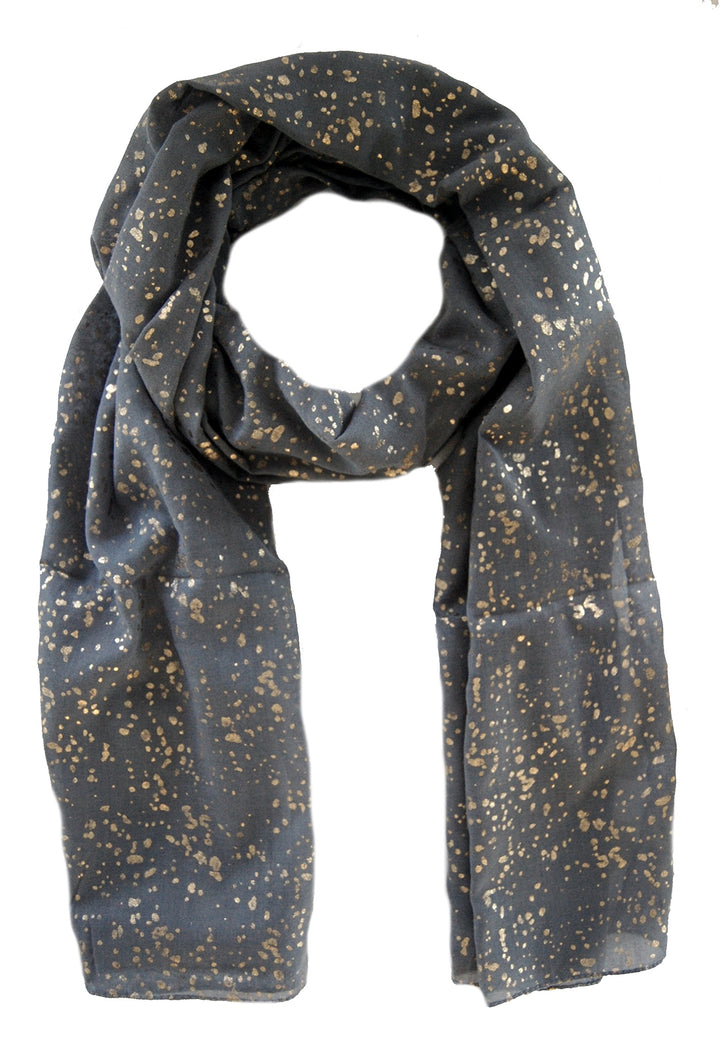 Striessnig Wien – Graues Damen Schaltuch, einfarbige Stola golden bedruckt, ca. 50 x 180 cm