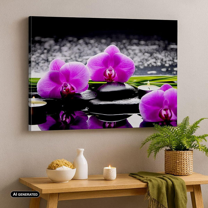 Bilder auf Leinwand 100x70cm Leinwandbild Orchidee Natur Wasser Blume Gross Wanddeko Bild Schlafzimm