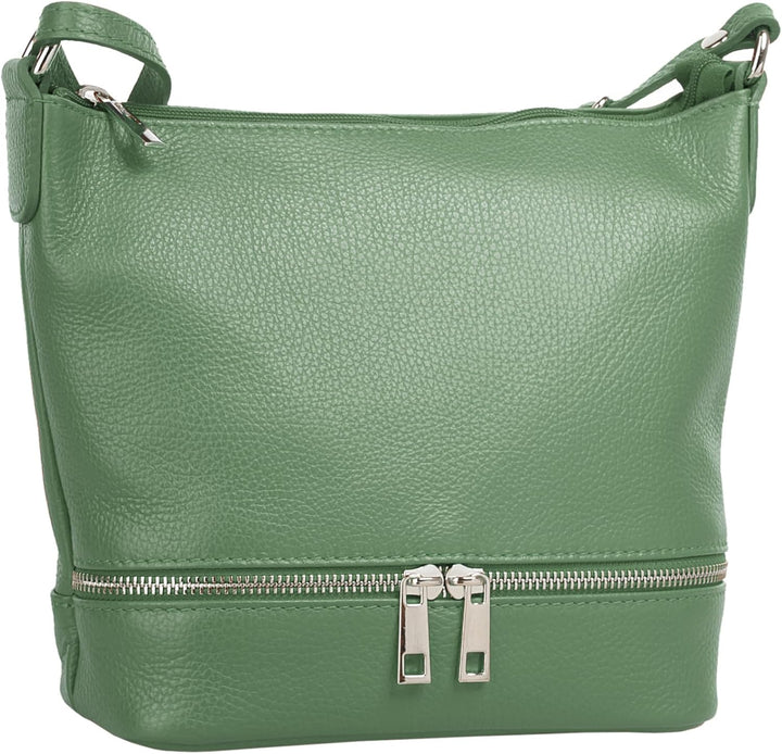 Umhängetasche Echt Leder Damen Made in Italy, verstellbarer Schultergurt, Handtasche mit Reissversch