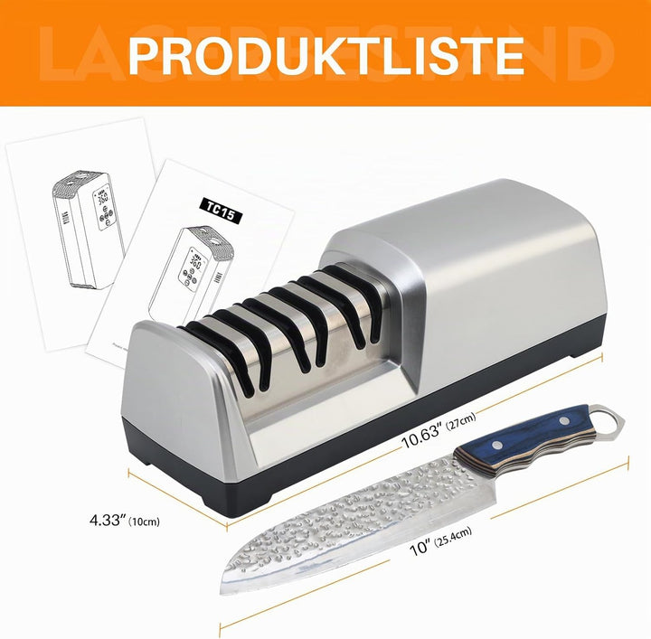 15 Grad Messerschärfer, 3-in-1 Elektrischer Messerschärfer für Fleisch und Gemüsemesser, Profi für G