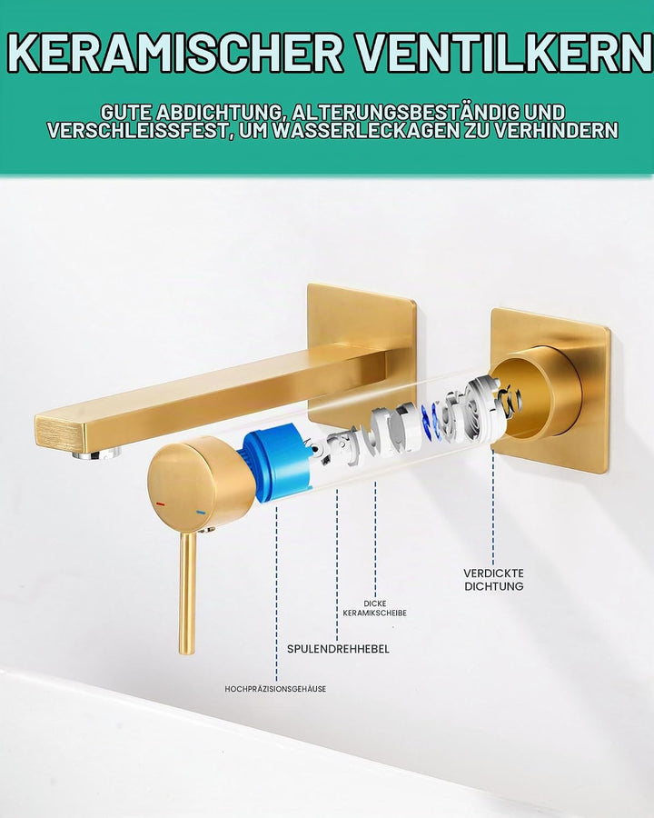 ARCORA Wasserhahn Bad Unterputz, Waschtischarmatur Unterputz aus Kupfer 2 Loch Unterputz Armatur Was
