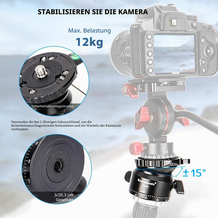 Koolehaoda PD-60 Stativ Nivellierbasis Leveling Base mit 3/8 Zoll Gewinde und 360° Panorama-Basis, 1
