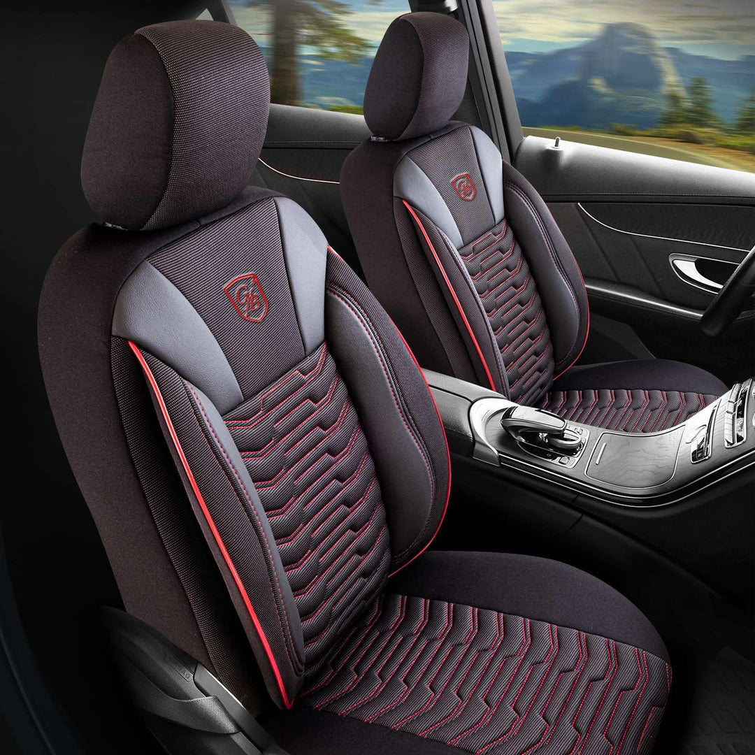 Autositzbezüge Universal für PKW & SUV – Premium Vordersitze Auto Sitzbezug aus Piqué-Stoff, Schwarz