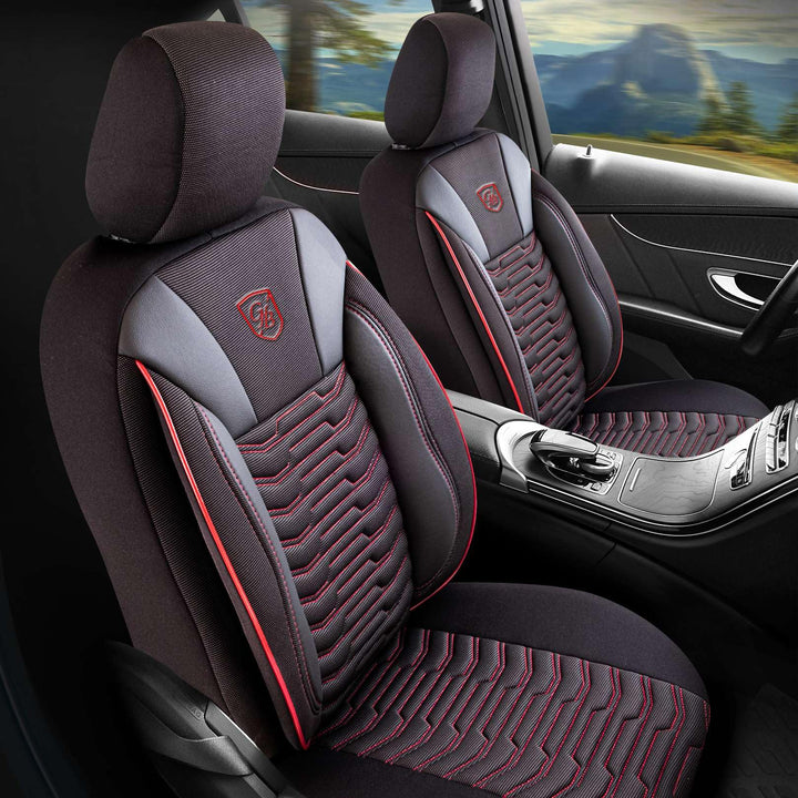 Autositzbezüge Universal für PKW & SUV – Premium Vordersitze Auto Sitzbezug aus Piqué-Stoff, Schwarz