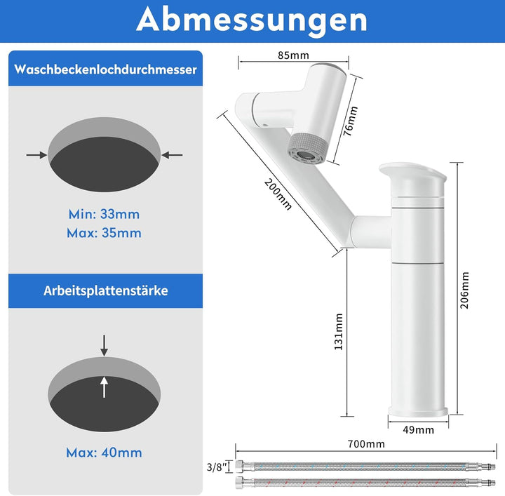 JONKEAN Wasserhahn Bad mit Temperaturanzeige(Batterielos), 1080° Drehbar Einhebelmischer Waschbecken
