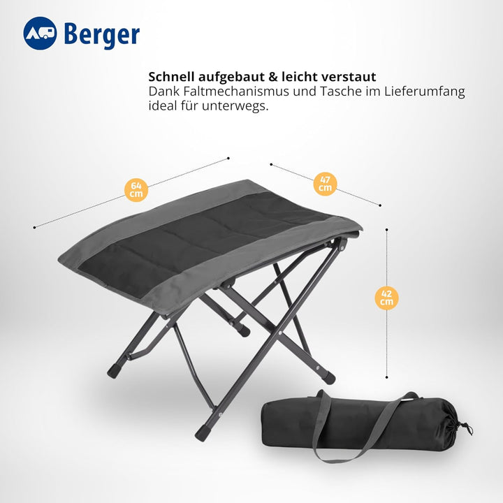 BERGER Siena Faltbare Beinauflage | Klapphocker Camping Fusshocker Outdoor belastbar bis 120kg | Cam