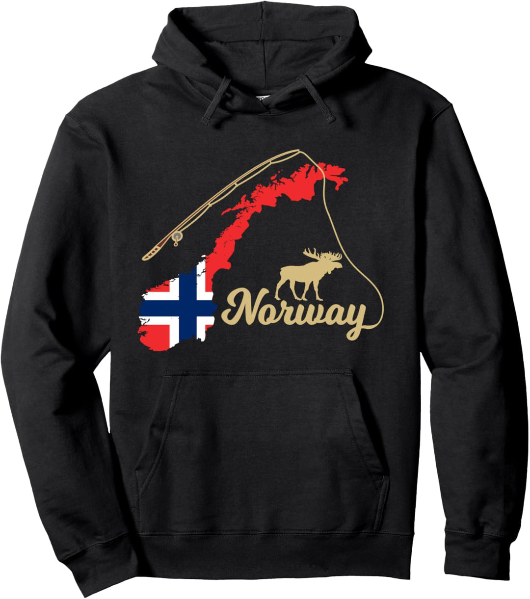 Norwegen Landkarte Angel Elch Pullover Hoodie
