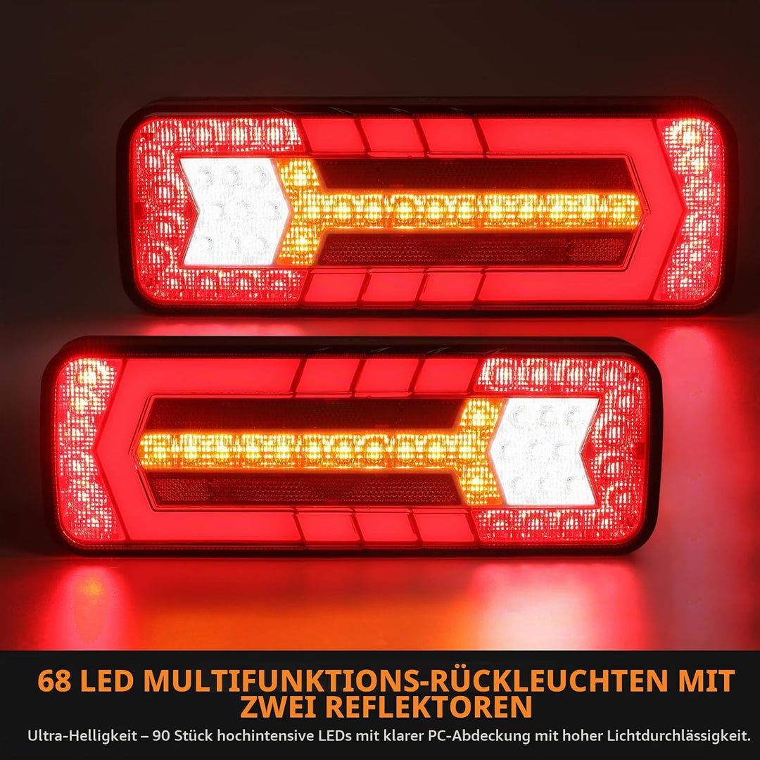 2 Stück LED Anhänger Rücklicht, 12V 24V Rückleuchten, IP67 Wasserdicht mit Fahr, Brems, Lenk, Rückfa