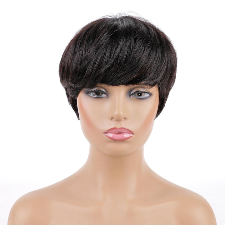 Huarisi Short Layered Pixie Cut Wig with Bangs Human Hair for Black Women Glueless Bob Wigs None Lac