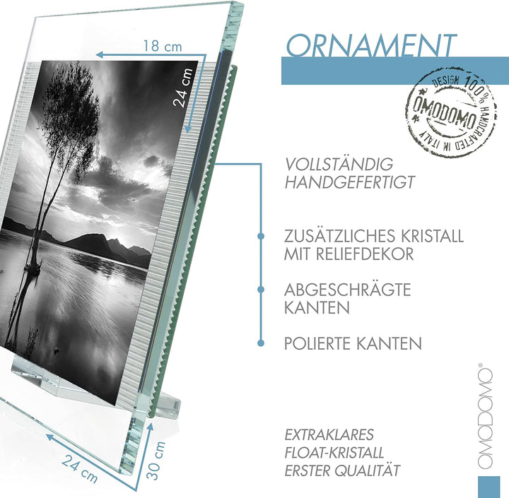 OMODOMO - Kristall Bilderrahmen 18x24 cm Handgefertigt in Italien. Fotorahmen Ornament, Geschenke fü