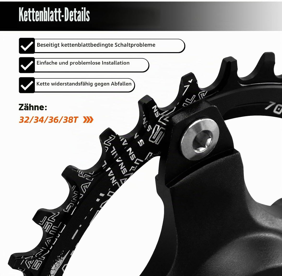 Mountainbike 170 mm Vierkant-Kurbelgarnitur mit 104 BCD 32/34/36/38T Kettenblatt, MTB-Kurbel aus Alu