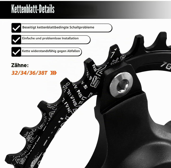 Mountainbike 170 mm Vierkant-Kurbelgarnitur mit 104 BCD 32/34/36/38T Kettenblatt, MTB-Kurbel aus Alu