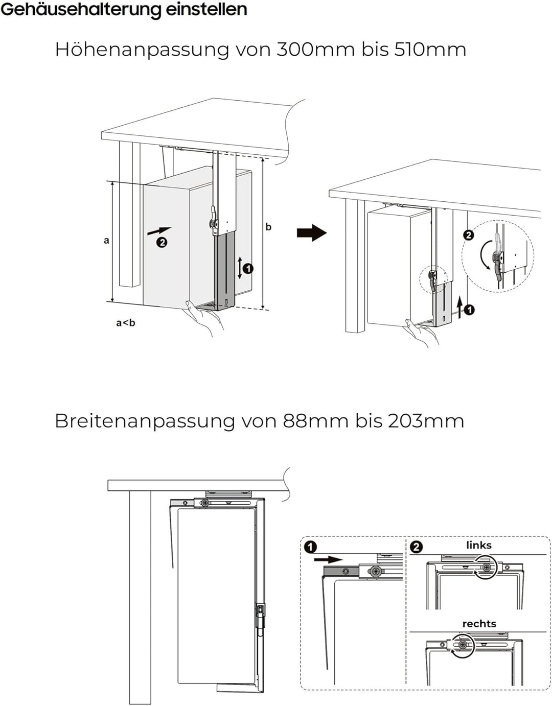 ADAKAT Einstellbare Untertisch Wand PC-Halterung Drehbar, Grösseneinstellung