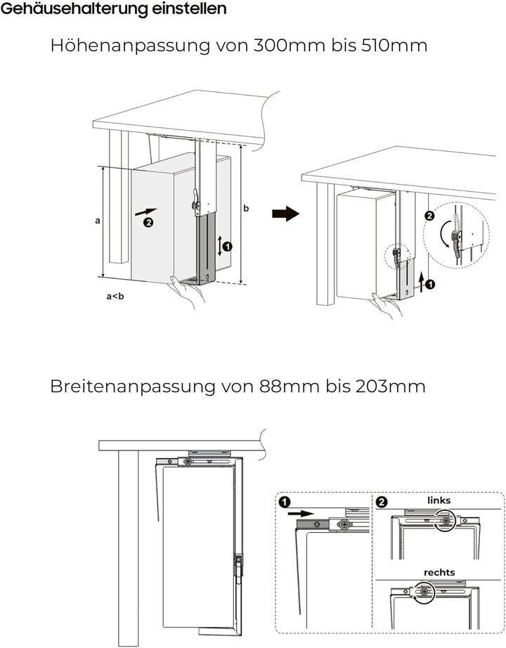 ADAKAT Einstellbare Untertisch Wand PC-Halterung Drehbar, Grösseneinstellung