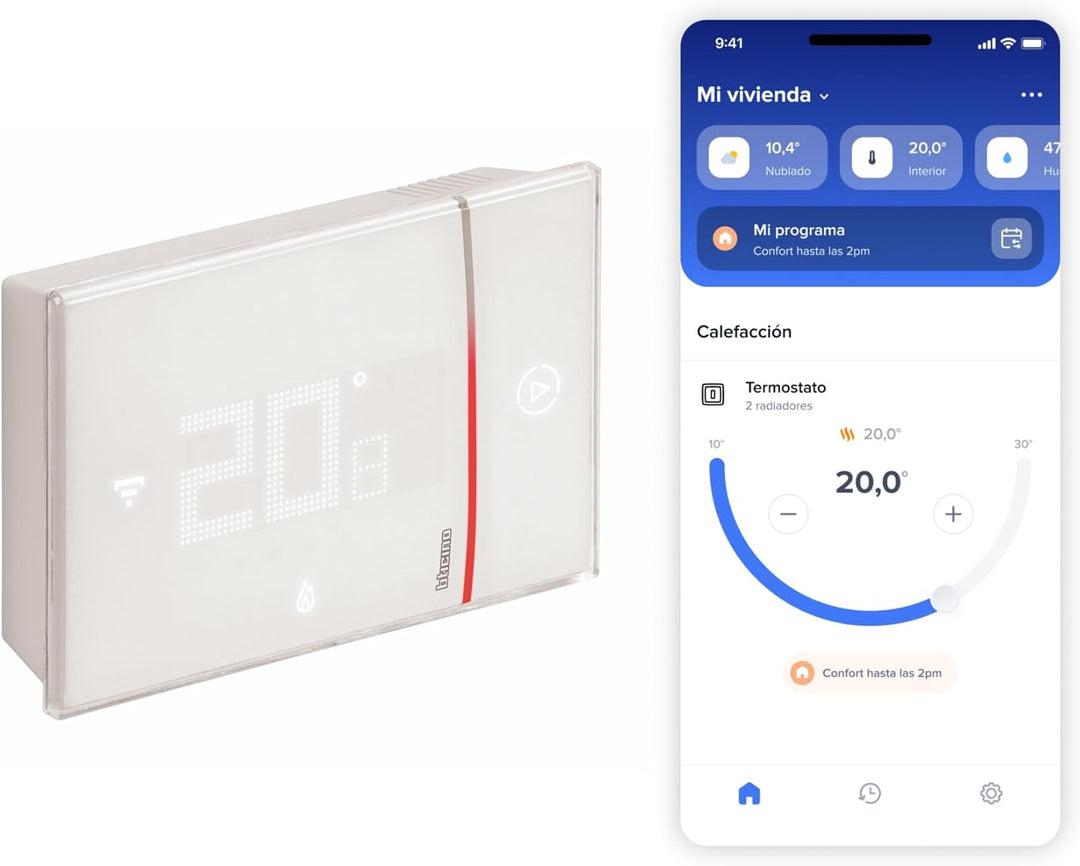 Bticino XW8002WE, WiFi angeschlossener Thermostat, New Smarther2 mit Netatmo, Weiss, Temperaturregel